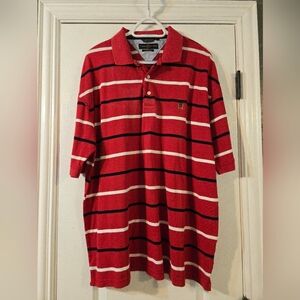 Vintage 2003 Tommy Hilfiger Red White Black Striped Cotton Polo Shirt Size XL